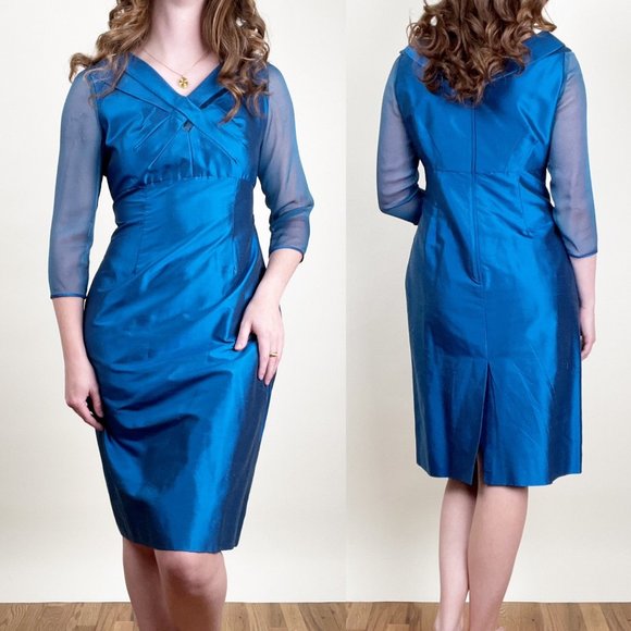 Vintage Dresses & Skirts - Vintage 50s 60s Handmade Silk Midi Dress Sheer Formal Cocktail Wedding Guest